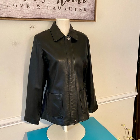 BLACK LEATHER JACKET BUTTERY SOFT COAT SLIM FIT JACKET SIZE MEDIUM ZIP UP - Picture 14 of 16